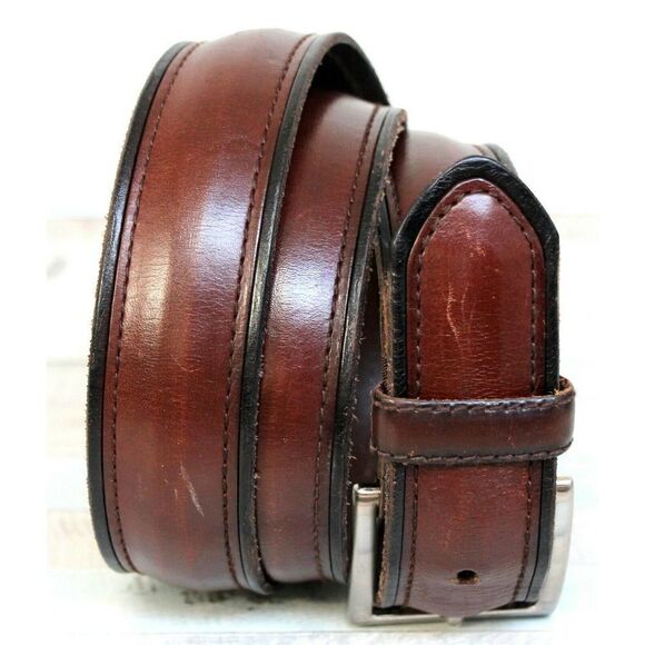 DOCKERS BLACK TRIM BROWN GENUINE LEATHER 1 3/8"W STITCH DRESS MEN'S BELT 38 (G54 - Picture 6 of 11